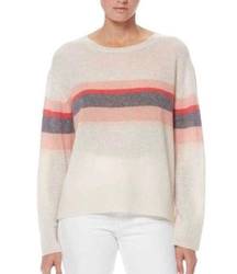 360 Cashmere Christina Central Stripe 100% Cashmere Sweater Chalk Size M Boxy