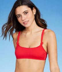 Xhilaration | Red Ribbed Knotted Strap Bikini Top