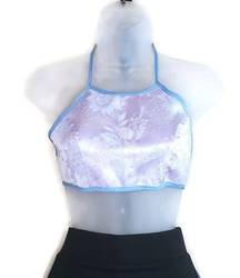 Dollhouse Purple and Blue Halter Crop Top Floral Small Polyester