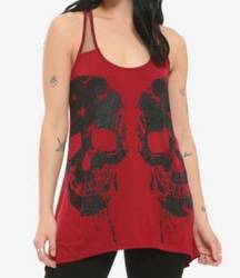 Midnight hour women's size 2XL Burgundy Glitter Skull Shark Bite Girls Tank Top