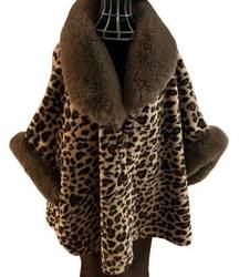 Leopard Print Jacket Faux Fur W Brown Trim