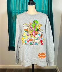 Adult Unisex Nickelodeon Character Gray Long Sleeve Crewneck Pullover Sweatshirt