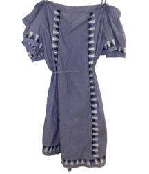 BEACH Kali Boho Embroidered Cold Shoulder Seersucker Shift Dress