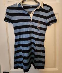 NWT GAP Women's Blue Stripe Polo Short Sleeve Shirt Size XS