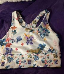 White Floral Sports Bra Crop Top Size L