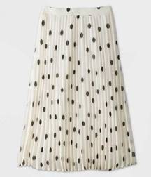 A New Day Target NWT White Pleated A Line Midi Full Skirt Black Polka Dots S