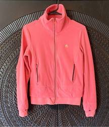 DAMAGED  Fleece Full Zip Up Gold Logo Jacket XS Pink