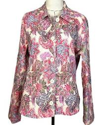 Rebecca Malone Women's Paisley Long Sleeve Button Up Collared Jacket Size M