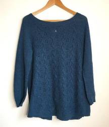 Caslon Cable Crewneck Wool Sweater Top Knit Long Sleeve Blue Womens Size M‎