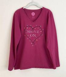 Life is Good  Womens Long Sleeve Pink Shine On Crusher T-Shirt Size Large Holiday