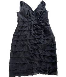 Jones Wear Dress Womens 10 Black V-Neck Sleeveless Tiered Lettuce Ruffle Trim