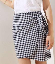 Loft  Petites | Blue and White Gingham Checkered Faux Wrap Mini Skirt Size 0P