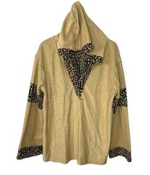 POL Hooded Poncho Leopard Print Raw Hem Medium