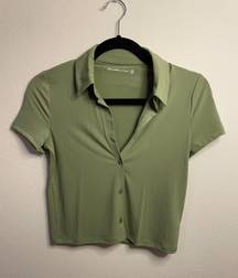 NWT  Short-Sleeve Button-Up Polo - Olive Green