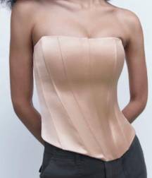 ZARA Satin Pink Beige Corset Bustier Top