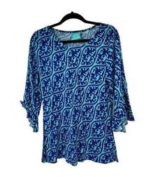 Escapada Turquoise Blue Print Flare Sleeve Top