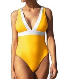 Cupshe  Yellow Colorblock Swimsuit One Piece Monokini Sz Small Swim 1 Piece