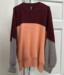 Free People Easy Street Colorblock Sweater in Peach Combo Oversized Medium