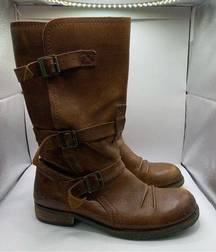 Kickers Women's Leather Brown Ankle Boots Zip-Up with Buckles Size 40 EU US 9.5