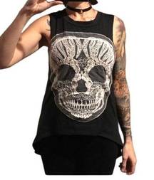 Blackheart Lace‎ Skull Sleeveless Top size medium Black Shirt short sleeve @