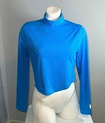 Nike  Cropped Active Top Long Sleeve High Neck Pullover Blue Stretch Size M