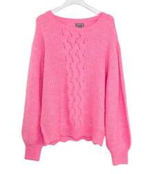 Cupcake Bubblegum Pink Knit Sweater Crewneck Lettuce Hem Large