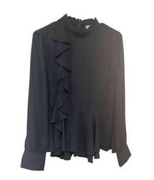 Marled reunited clothing ruffle long sleeve navy blue sheer top nwt size XL A29