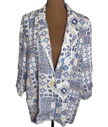 Alice Stuart vintage linen blend ethnic boho lagenlook one button blazer sz M