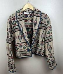 VTG Casual Corner Cropped Tapestry Jacket Size Medium Southwest Western Aztec