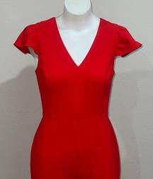 Charles Henry red short sleeve v neck jumpsuit