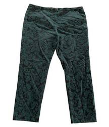 Halogen Pants Women 14 Petite Black Green Floral Quinn Fit Mid Rise Ankle Cotton