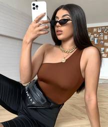 SheIn One Shoulder Brown Top