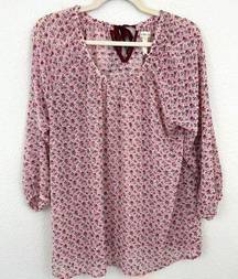 Matilda Jane Womens Swiss Dot Floral Ribbon Flowy Blouse Top Pink Size L