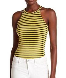 Yellow and Navy Striped  High Neck Sleeveless Bodysuit