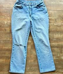 Vintage 90s New York High Rise Distressed Light Wash Bootcut Jeans Sz 12 Petite