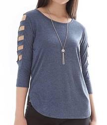 Slate Blue 3/4 Ladder Sleeve T Shirt