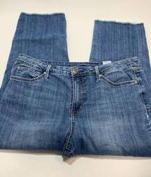 Seven7 Women's High Rise Tower Straight Raw Hem Cropped Jeans Blue Size 16