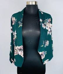 Iris Green Floral Cropped Open Front Cardigan