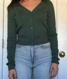 Old Navy Green Cropped V-Neck Sweater