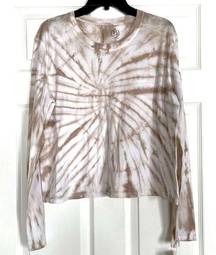 Sage  Collective Top XL Tan Cream Tie Dye Long Sleeve Crew Crop Lounge Casual Tee