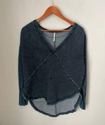 Free People  Denim Blue and Black Tie Dye Pullover Sweatshirt Size XS