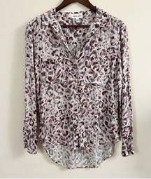 Anthropologie Bella Dahl Paint Brush Stroke Leopard Print Button Down Top Size M