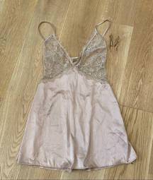 Lovers + Friends Satin and Lace Chemise Slip in Blush / Nude