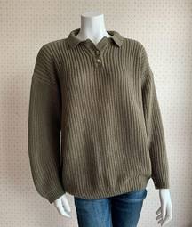 Vintage Hunter's Run Equestrian Ribbed Polo Pullover Sweater sz Large PW4