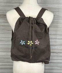 LIFE IS GOOD Cotton Canvas Drawstring Backpack Brown w Floral Print