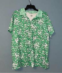 Draper James x Lands’ End Floral and Gingham Cotton Polo Shirt Size 2X