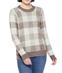 MARKET & SPRUCE Stitch Fix Beige Kendall Plaid Crewneck Pullover Women's XXL