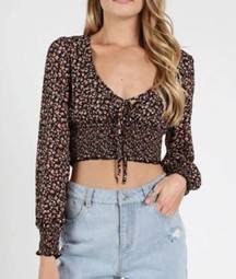 NWT  Floral Smocked Boho Flowy Sleeve Crop Top Blouse