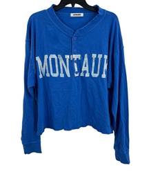 Daydreamer Surfs Up Montauk Cropped Oversize Henley Blue Large New