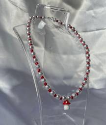 Handmade Beaded Pearl Mushroom Necklace